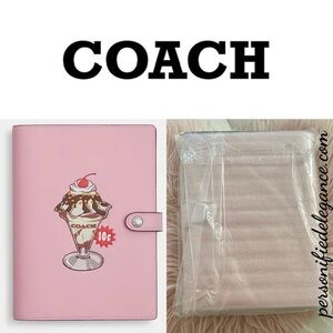 NEW Coach Leather Cherry Blossom Pink Ice Cream Graphic Notebook Journal Diary